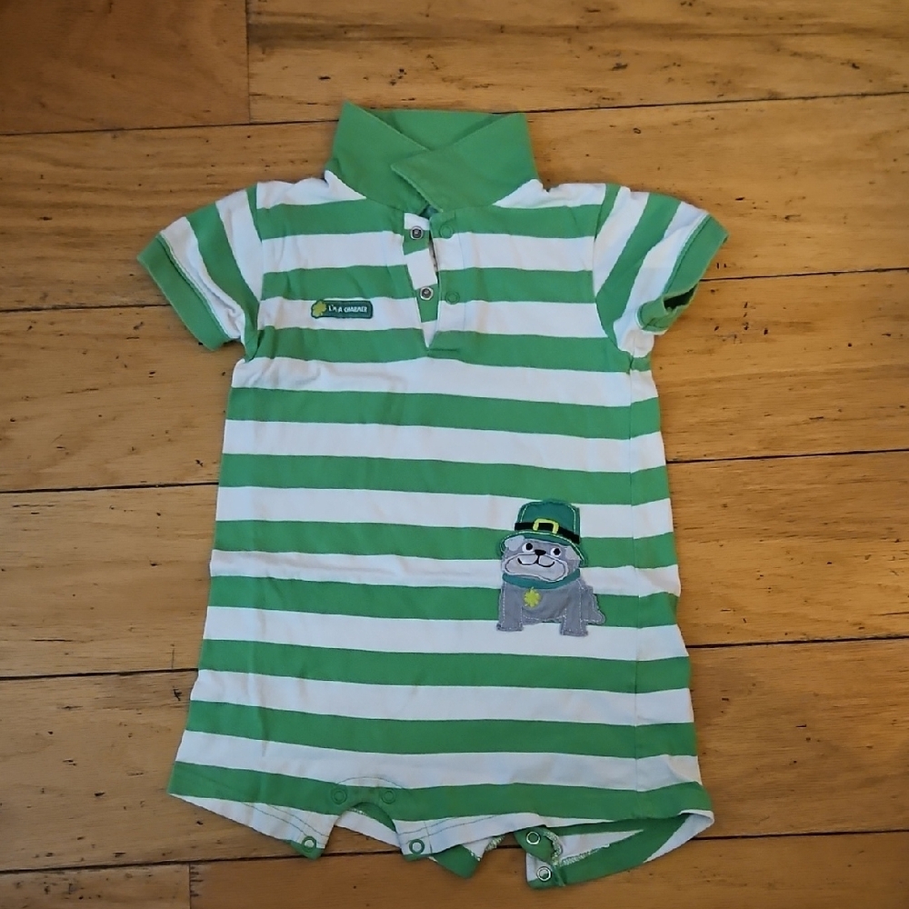 Green and White Striped Baby Romper